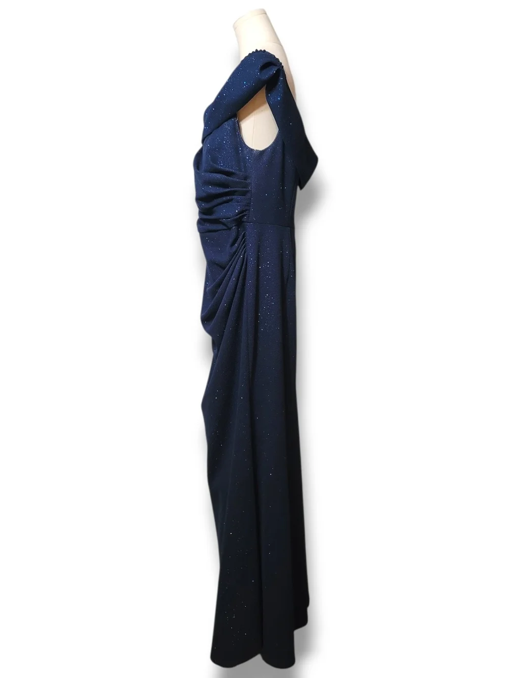 OLEG CASSINI - 16W Sparkle Navy Draped Evening Gown - Picture 5 of 8